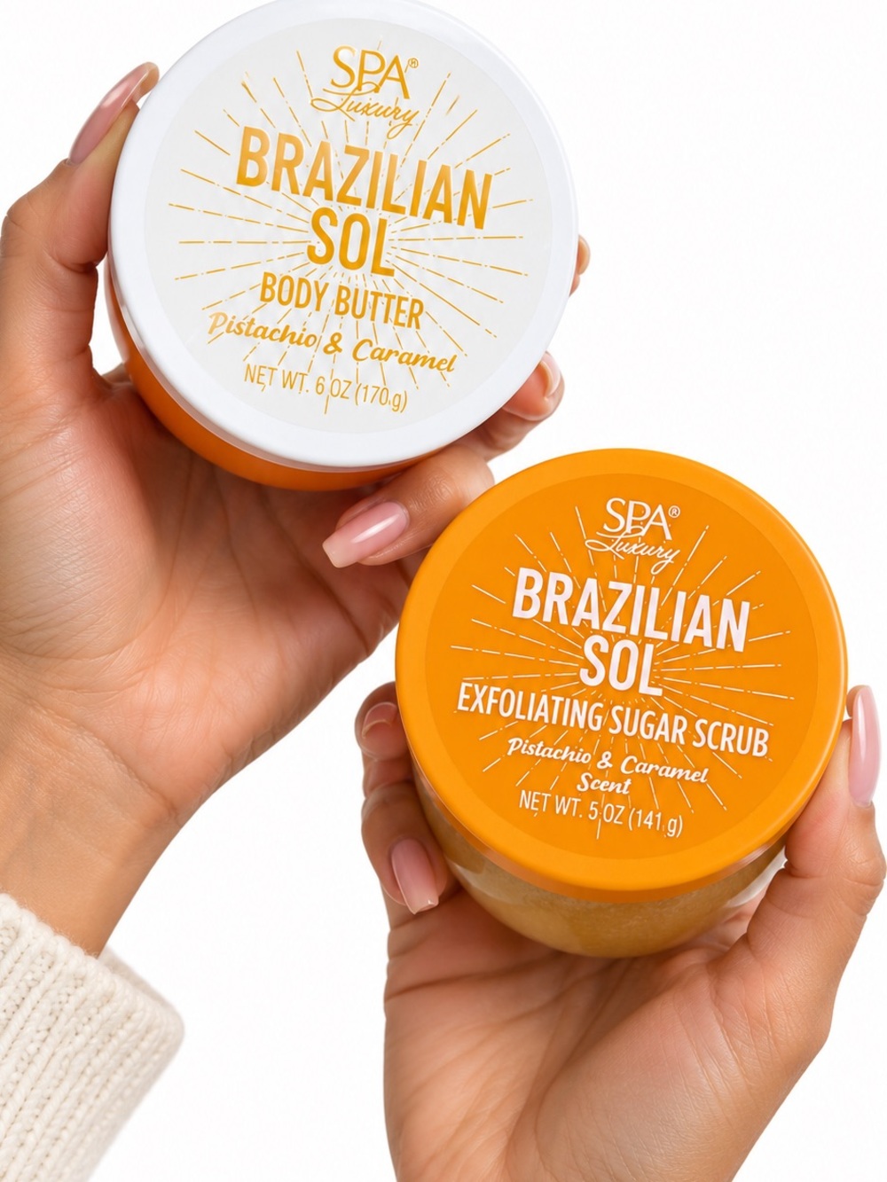 2 Piece Spa Luxury Brazilian Sol Body Butter & Sugar Scrub Pistachio Caramel